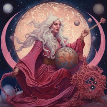 Fairy tale scene with a mermaid and the moon. Fantasy illustration. - AI Generated