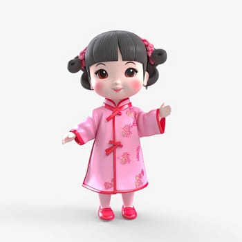 3D Illustration of a Little Girl Wearing Traditional Chinese Costume - AI Generated
