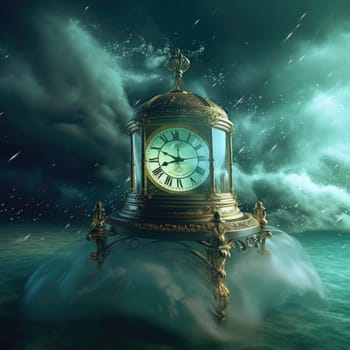 Vintage clock in the sea. 3D illustration. Fantasy - AI Generated