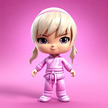 Cute cartoon girl in pink kimono, 3d rendering - AI Generated