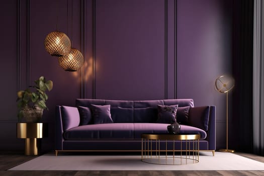 Luxury modern interior of living room Ultraviolet