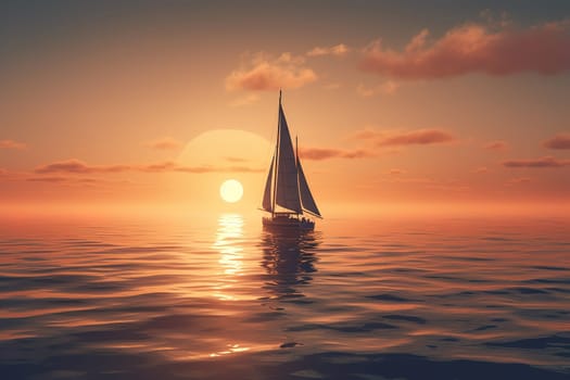 lone sailboat sailing on a tranquil sea at sunset