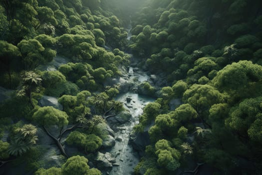 green forrest with flowing river