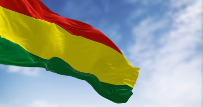 Bolivia national flag waving in the wind. The Plurinational State of Bolivia is a State of South America. 3d illustration render. Fluttering fabric. Pride and patriotism