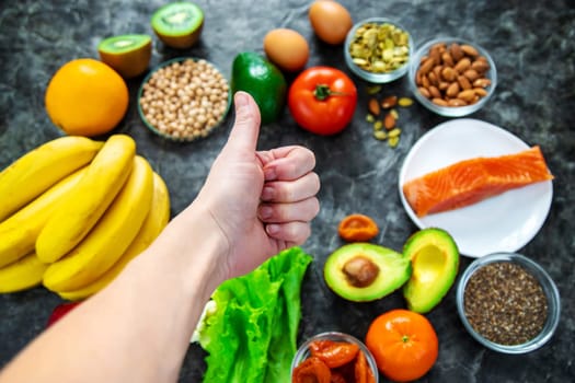 Different foods containing potassium. Selective focus. food.