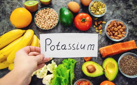 Different foods containing potassium. Selective focus. food.