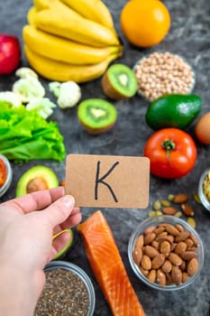 Different foods containing potassium. Selective focus. food.