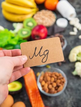 Various products containing magnesium. Selective focus. food.