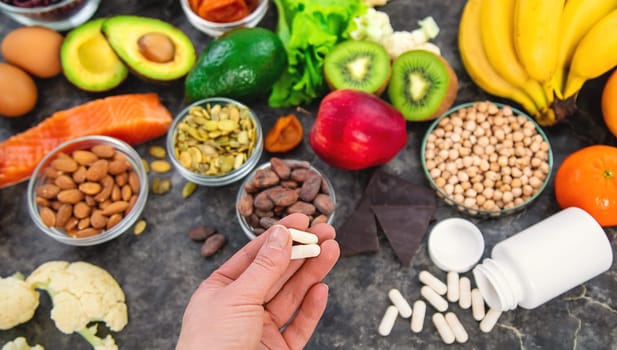 Various products containing magnesium. Selective focus. food.