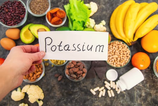 Different foods containing potassium. Selective focus. food.