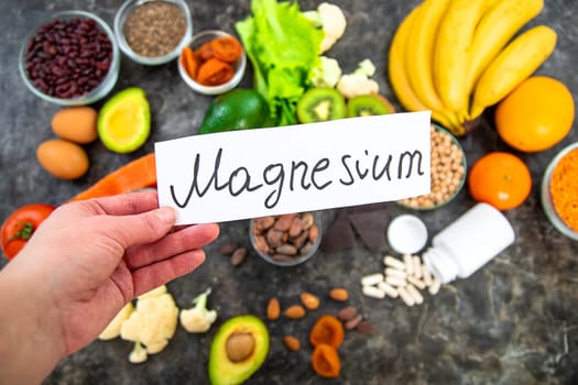 Various products containing magnesium. Selective focus. food.