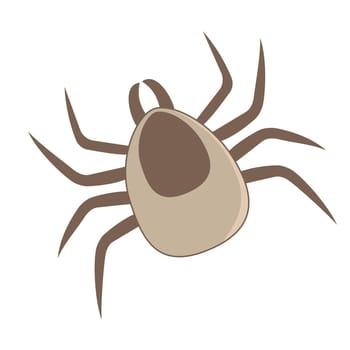 Cartoon brown tick with eight legs on white background.