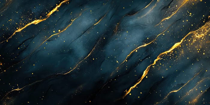 Dark blue and gold textures blend seamlessly, creating an abstract composition. Glowing streaks of gold illuminate the depth, showcasing artistic fluidity.