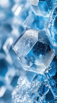 Small, sharp ice crystals can be seen in detailed formation, showcasing their unique geometric patterns. The cold winter conditions support this beautiful display of nature.