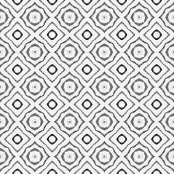 Textile ready ideal print, swimwear fabric, wallpaper, wrapping. Black and white energetic boho chic summer design. Hand painted tiled watercolor border. Tiled watercolor background.