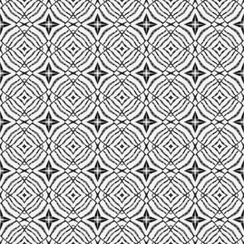 Textile ready favorable print, swimwear fabric, wallpaper, wrapping. Black and white pleasant boho chic summer design. Tiled watercolor background. Hand painted tiled watercolor border.