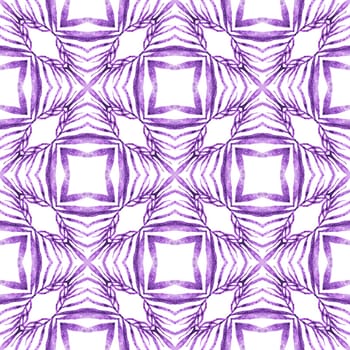 Textile ready bizarre print, swimwear fabric, wallpaper, wrapping. Purple remarkable boho chic summer design. Watercolor ikat repeating tile border. Ikat repeating swimwear design.
