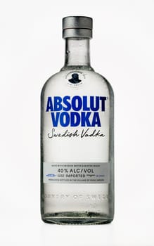 Gaziveren Cyprus -17.03.2025 This striking clear bottle vodka Absolut displays a blend of tradition and modernity with its sleek design and inviting label, representing the essence of Swedish distillation expertise.