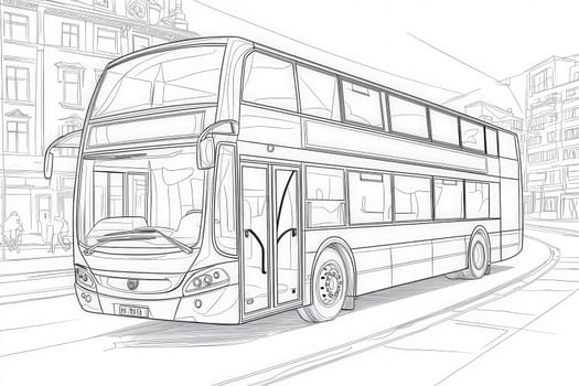 A double decker bus is positioned on a busy city street. Passengers are standing nearby, waiting to board. Buildings line the street, indicating an urban environment and public transport activity.