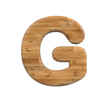 Wood letter G - large 3d pine font isolated on white background. This alphabet is perfect for creative illustrations related but not limited to Decoration, nature, wood...