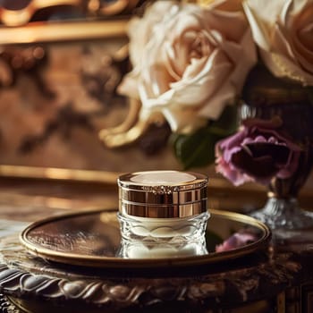 Cosmetic cream in a glass jar. Skin care concept. Background for beauty products