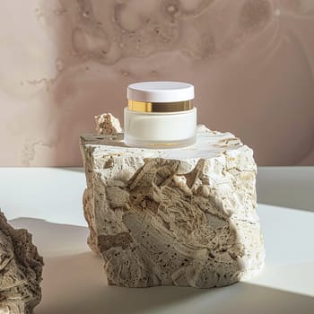 Cosmetic cream in a glass jar. Skin care concept. Background for beauty products