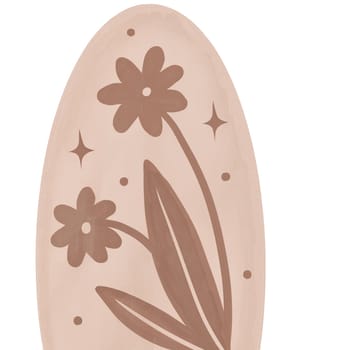 Hand drawn illustration of mocha mousse beige brown flowers leaves branch in curved modern shape outline. Minimalist floral garden design, bloom for cards invitations, elegant foliage plant nature concept