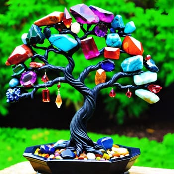 tree gemstones gifts symbol objects stones decoration interior design feng shui green leaves nature decor decorations generated ai alt. High quality photo