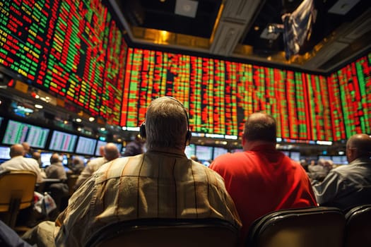 Brokers monitor stock market chart, stock market data on LED display concept.