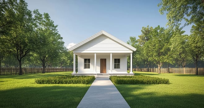 A one-story cottage nestled among the serene fruit trees of the garden. A peaceful retreat away from the hustle and bustle, surrounded by the greenery of nature.