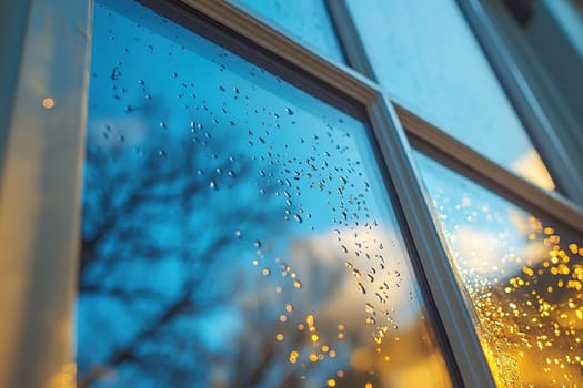 Close-up of clean wet window glass from the outside.