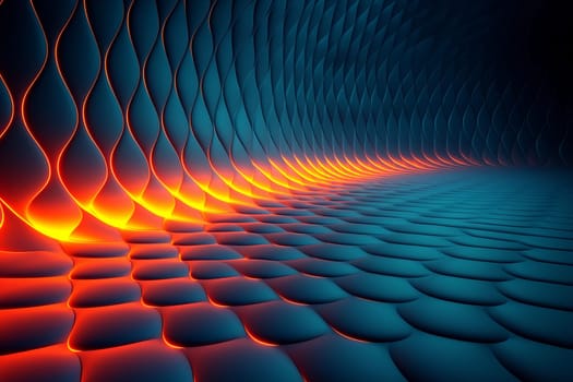 A series of fluid shapes undulate in a mesmerizing pattern, glowing with vibrant colors in a captivating 3D environment.