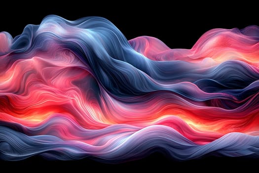 Vibrant waves of color blend seamlessly, creating depth and movement against a black backdrop in this mesmerizing abstract design.