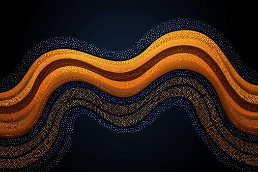 Colorful abstract artwork displaying undulating waves in shades of orange and yellow against a dark backdrop, emphasizing depth and texture.