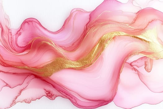 Bright pink and gold colors blend beautifully, creating a flowing and dynamic abstract design that adds elegance to any space.