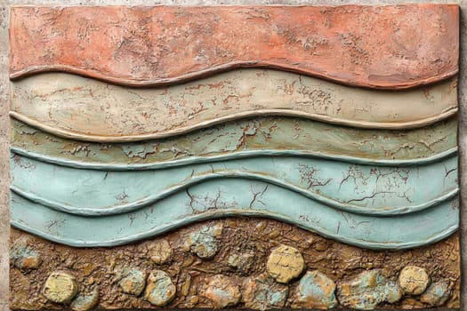 Textured artwork showcases flowing waves in earthy tones and colors, simulating natural landscapes. Ideal for modern decor in various settings.