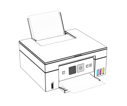 Sketch of a modern all-in-one inkjet color printer on a white background
