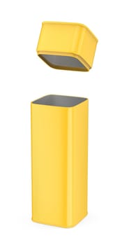 Empty yellow box with a lid on a white background