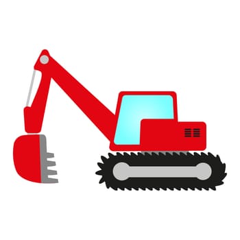 red crawler excavator with shovel, cab and undercarriage
