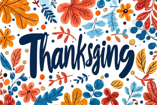 A vibrant Thanksgiving design featuring colorful autumn leaves and floral elements, celebrating the essence of gratitude and togetherness.