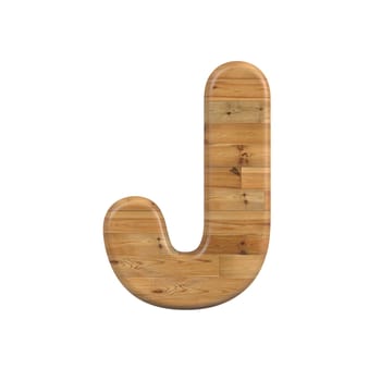 Wood letter J - large 3d pine font isolated on white background. This alphabet is perfect for creative illustrations related but not limited to Decoration, nature, wood...