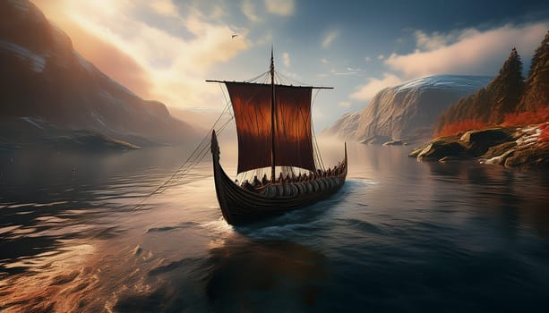 ancient viking ship at sea AI generated image