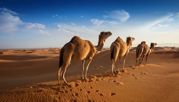 dromedaries in the desert AI generated image