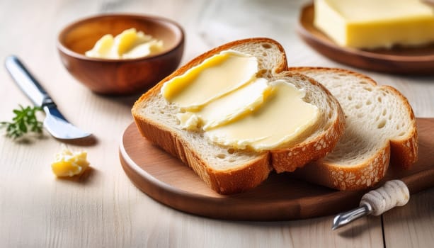 sliced bread with butter spread topping AI generated image