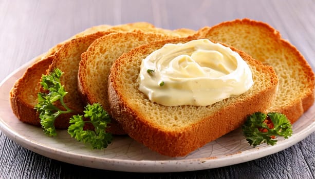 sliced bread with mayonnaise spread topping AI generated image