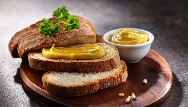sliced bread with mustard spread topping AI generated image