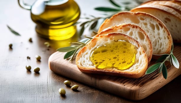 sliced bread with olive oil spread topping AI generated image