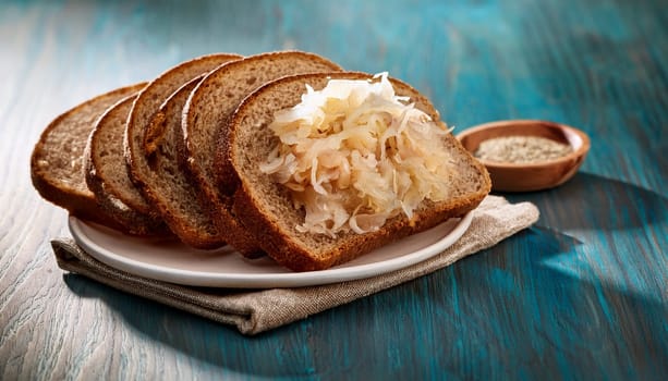 sliced bread with sauerkraut spread topping AI generated image
