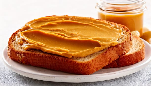 sliced bread with peanuts butter spread topping AI generated image