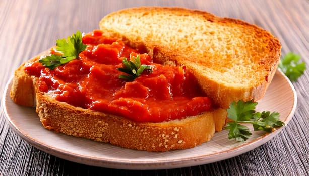 sliced bread with tomato sauce spread topping AI generated image